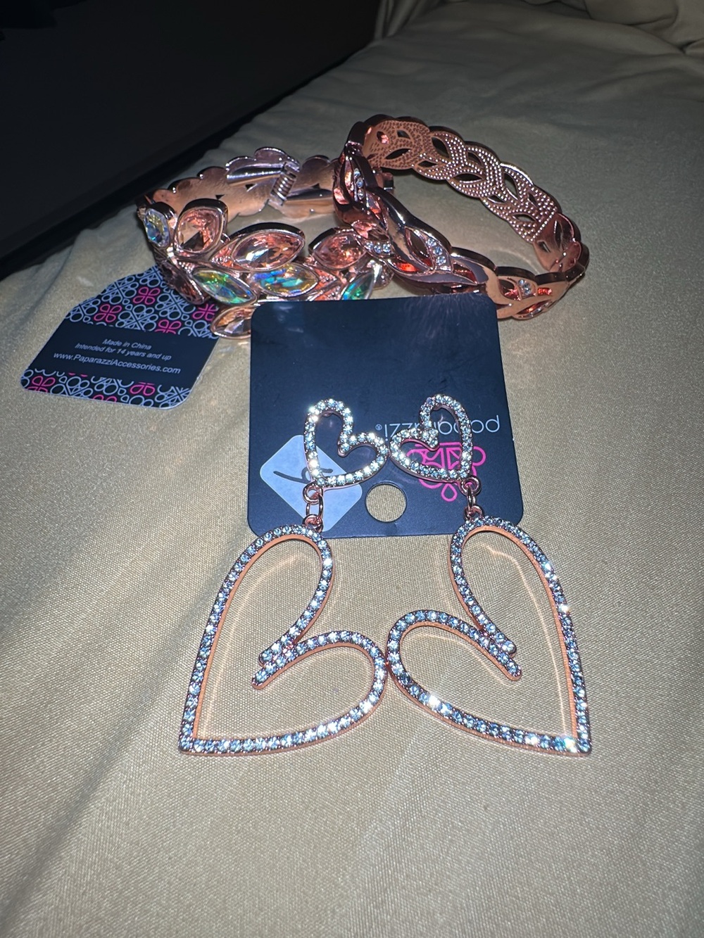 Paparazzi Rose Gold Crystal Heart Earrings and Bracelets Set